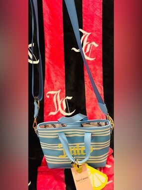 Juicy Couture Blue and Cream Striped Women’s Tote with Crossbody Strap